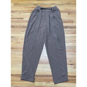 Athleta‎ Women's 4 Brown Pant Polyester Paperbag Tapered Belted Comfort Stretch